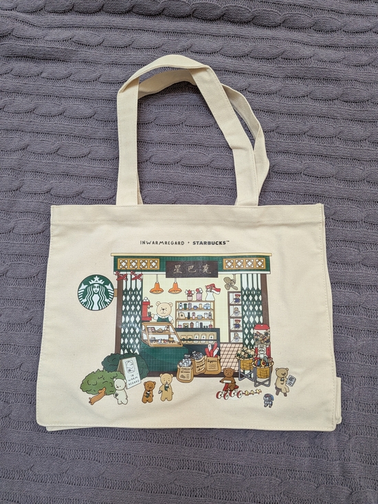 Starbucks Handbags - Starbucks Asia Medium Canvas Tote Bag with Bearista Storefront Print BNWT
